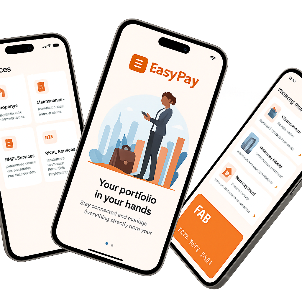 EasyaPay mobile app screens showing portfolio management