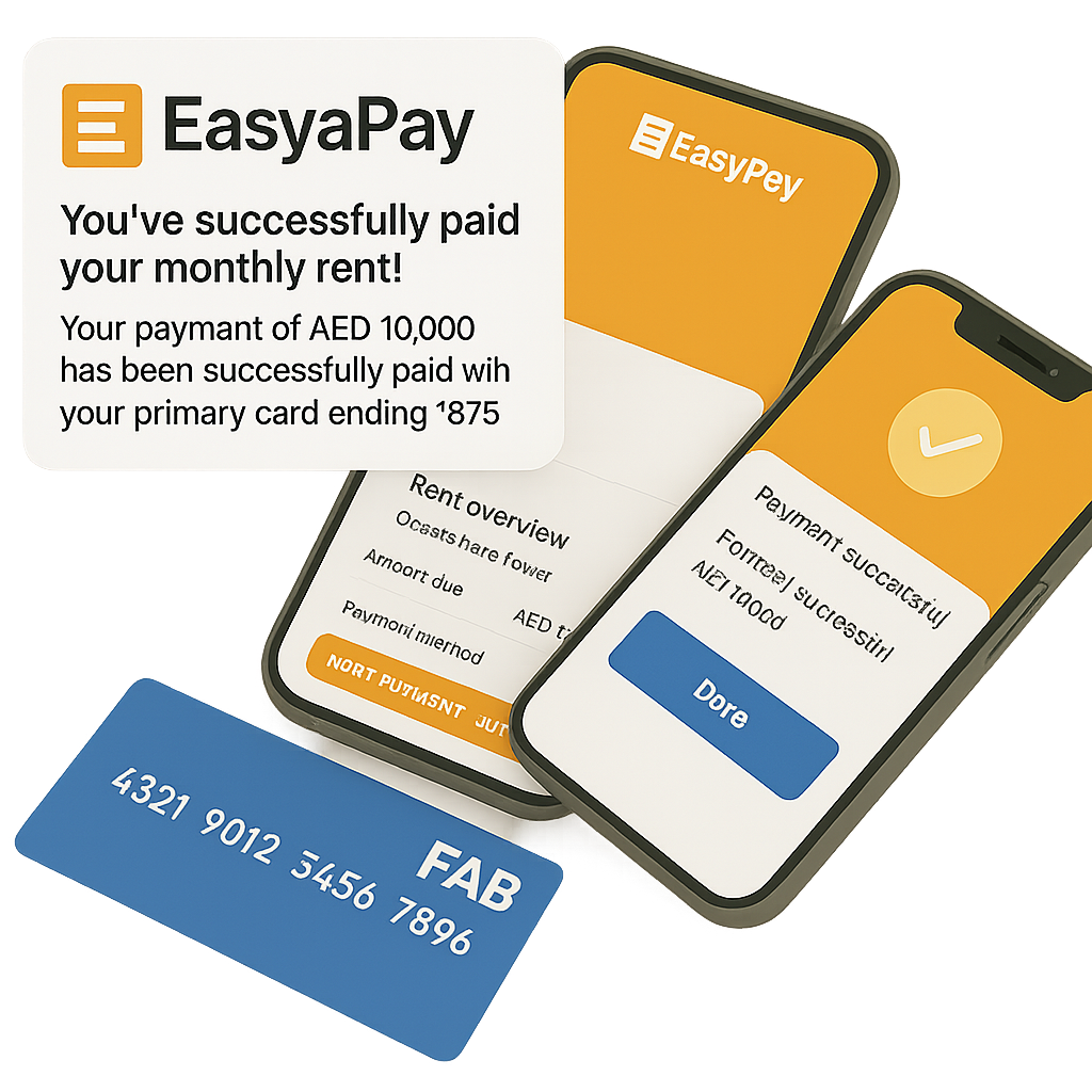 EasyaPay payment success screens with bank card