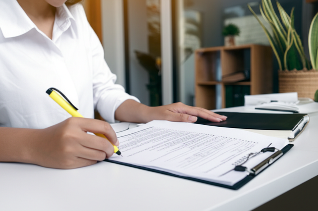 Person reviewing lease document